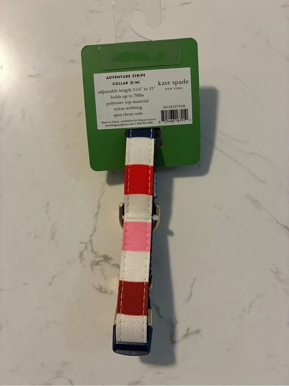 Kate Spade New York Adventure Stripe Dog Collar S/M Adjustable Pet Collar NWT